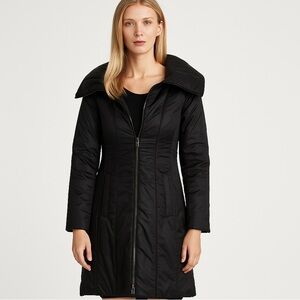 VINCE Knee Length Lightweight Black Zip Up Puffer Jacket Sz L